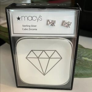 Macy's Sterling Silver Cubic Zirconia Earrings with Jewelry Dish